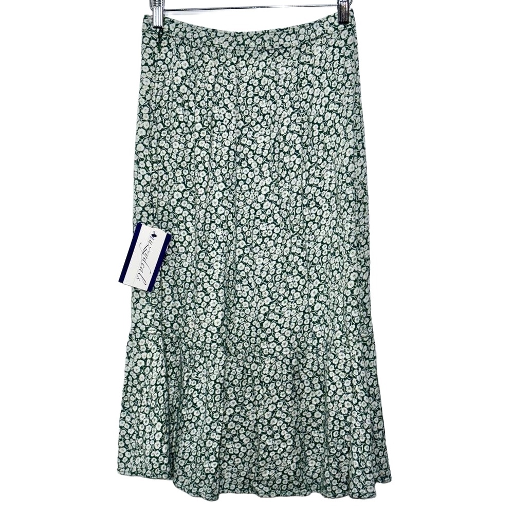 Abercrombie & Fitch Green White Floral Print High Waisted Slit Midi Skirt Size S - Picture 2 of 8